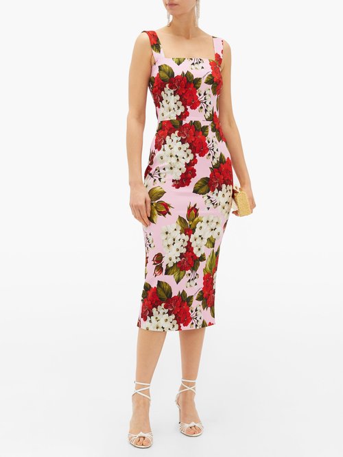 Dolce & Gabbana Floral-print Cady Midi Dress Red Print