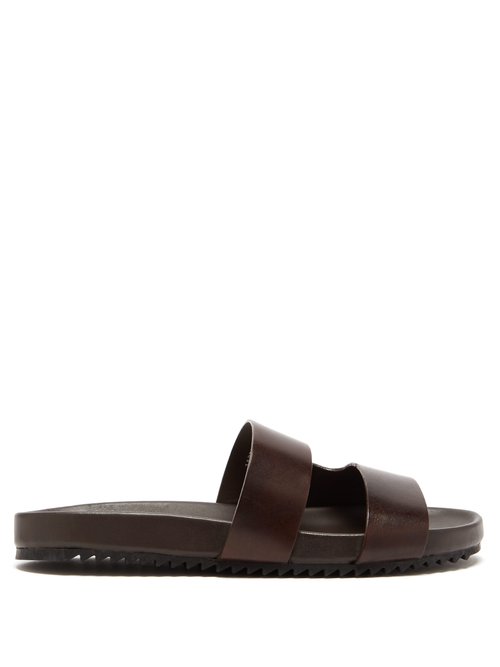Grenson - Chadwick Two-strap Leather Slides - Mens - Dark Brown