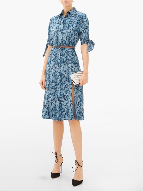 Altuzarra Narcissa Python-print Silk-crepe Dress Blue - 60% Off Sale