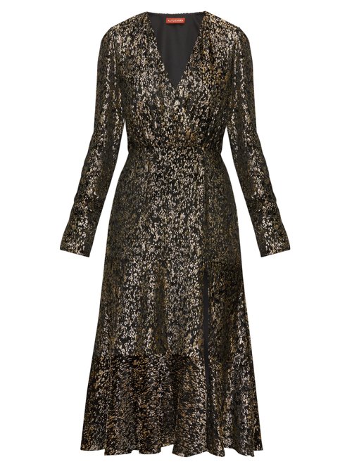 Altuzarra – Martha V-neck Devoré-velvet Midi Dress Black