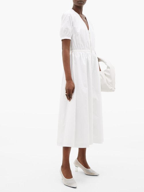 Officine Générale Noemie Zipped Cotton Midi Dress White - 60% Off Sale