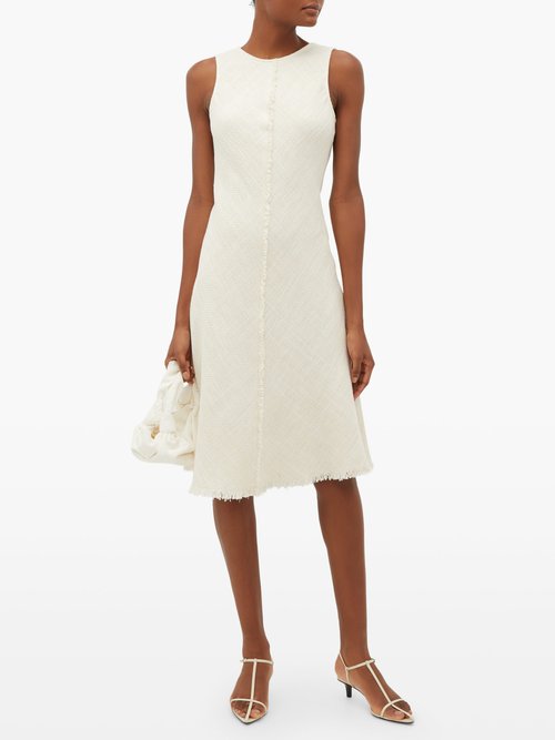 Odyssee Marlin Frayed-hem Cotton-blend Tweed Dress Ivory - 50% Off Sale