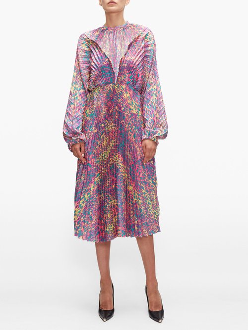 Vetements Pleated Leopard-print Satin-twill Dress Pink Multi - 60% Off Sale