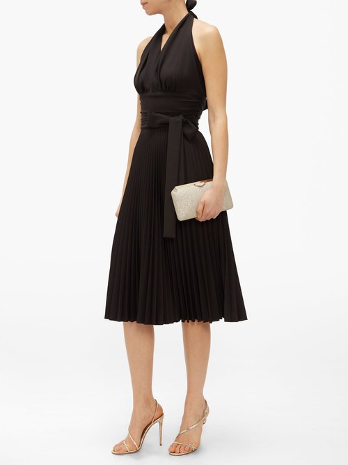 Sara Battaglia Halterneck Pleated Crepe Dress Black - 60% Off Sale