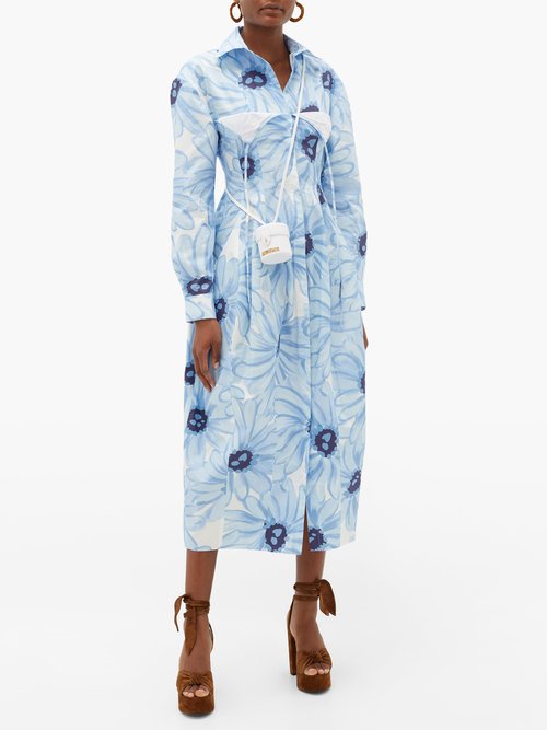 Jacquemus Valensole Floral-print Cotton-poplin Shirt Dress Blue – 50% Off Sale