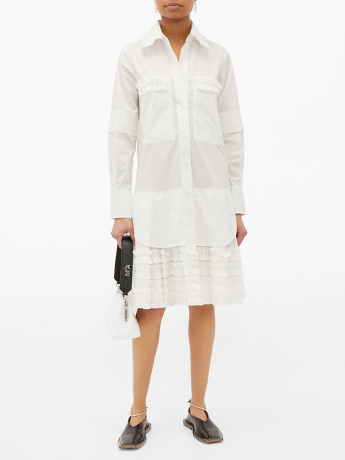 Lee Mathews Elsie Ruffle-trimmed Cotton-poplin Shirt Dress White - 60% Off Sale