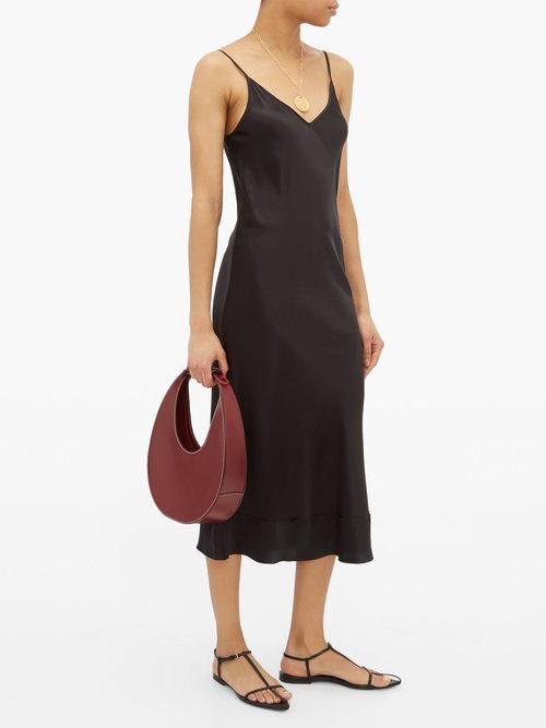 Lee Mathews Stella Raw-edged Silk-satin Slip Dress Black - 50% Off Sale