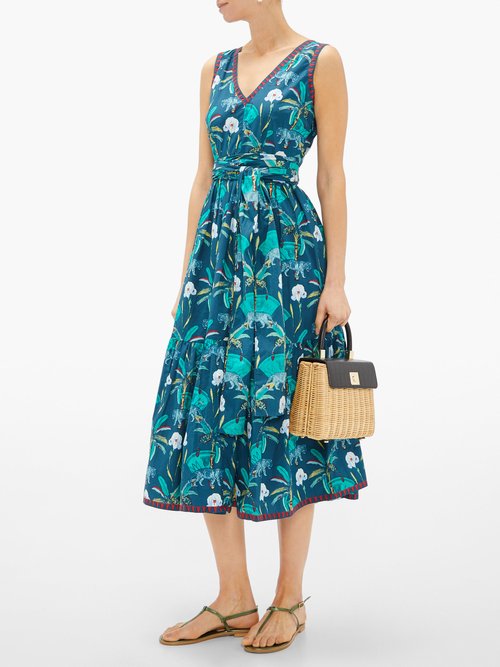 Le Sirenuse, Positano Evelin Tiger Coconut-print Cotton Midi Dress Navy Print - 30% Off Sale