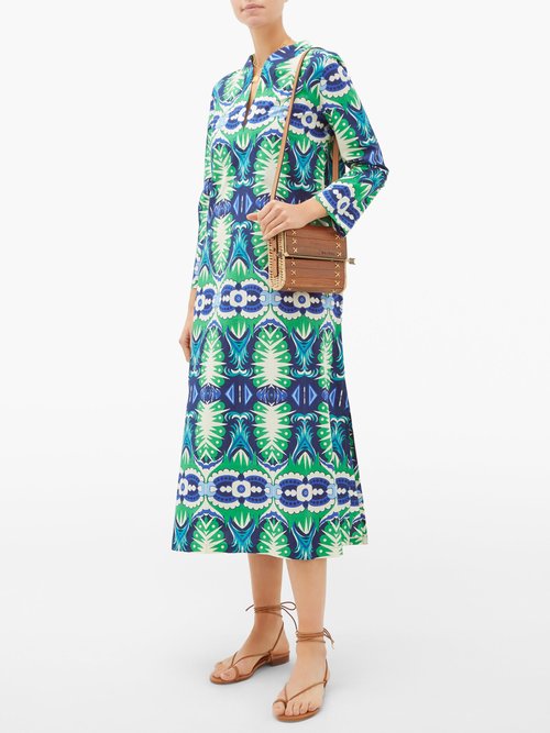 Le Sirenuse, Positano Giada Printed Cotton Dress Green Print - 30% Off Sale