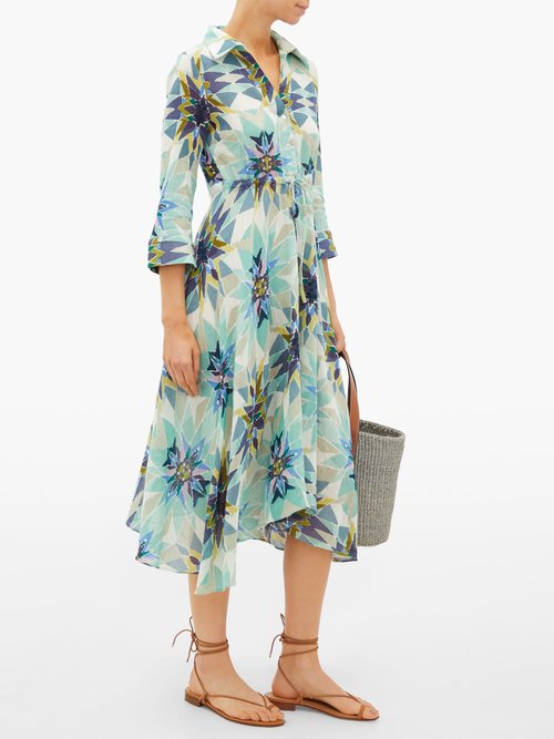 Buy Le Sirenuse, Positano Lucy Diamond-print Cotton Midi Dress Blue Print online - shop best Le Sirenuse, Positano clothing sales