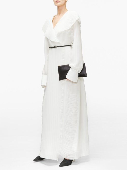 The Row Hania Belted Plissé-georgette Maxi Wrap Dress Ivory - 40% Off Sale