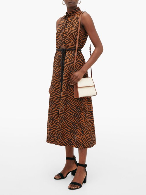 Lisa Marie Fernandez Alison Zebra-print Belted Linen-blend Shirt Dress Brown Print - 70% Off Sale
