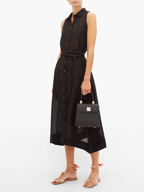 Lisa Marie Fernandez Alison Belted Linen-blend Shirtdress Black - 30% Off Sale