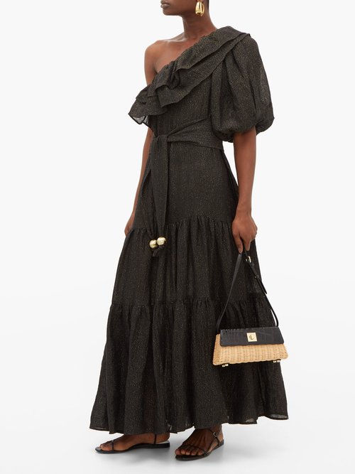 Lisa Marie Fernandez Arden One-shoulder Ruffled Linen-blend Dress Black - 50% Off Sale