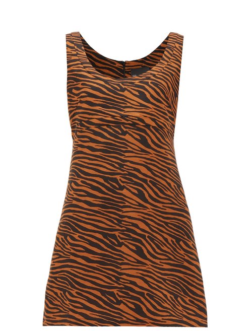 Buy Lisa Marie Fernandez - Zani Tiger-jacquard Linen Mini Dress Brown Print online - shop best Lisa Marie Fernandez clothing sales