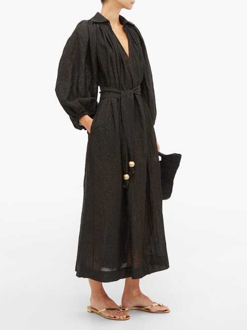 Lisa Marie Fernandez Poet Balloon-sleeve Linen-blend Dress Black - 60% Off Sale