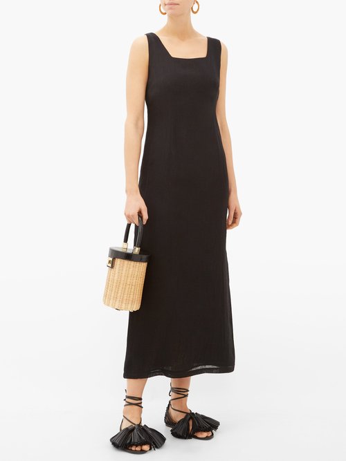 Lisa Marie Fernandez Charlotte Square-neckline Midi Dress Black - 70% Off Sale