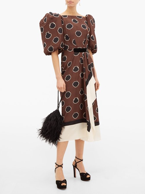 Johanna Ortiz Unexpected Territory Puff-sleeve Silk Dress Brown - 70% Off Sale