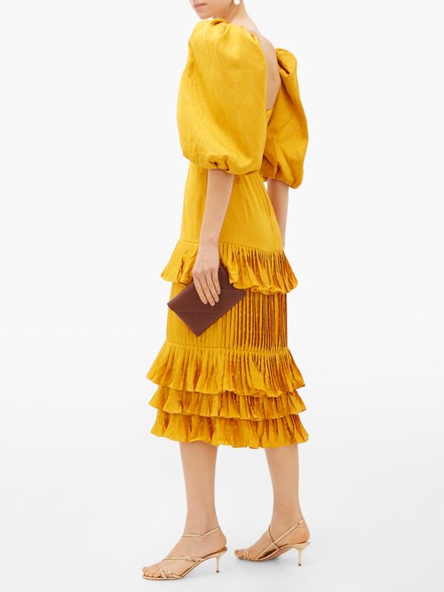 Johanna Ortiz Isolated Treasure Puff-sleeve Satin Dress Yellow - 60% Off Sale