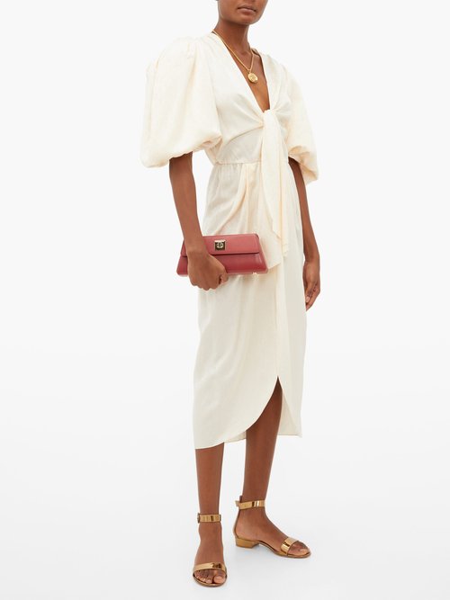 Johanna Ortiz Everblooming Tie-front Satin Dress Ivory - 60% Off Sale