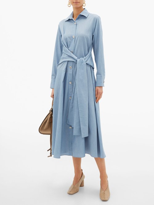 Palmer//harding Julia Tie-waist Cotton Shirt Dress Blue - 60% Off Sale