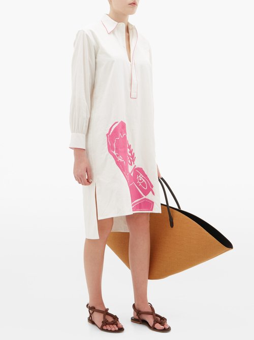 Kilometre Paris Villa Santo Sospir Face-embroidered Cotton Dress White Print - 40% Off Sale