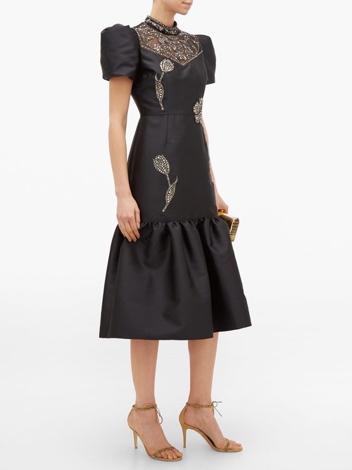 Erdem Valetta Crystal-embellished Mikado Dress Black Silver - 70% Off Sale