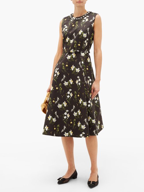 Erdem Farrah Daffodil Ditsy-print Satin Dress Black Print - 60% Off Sale