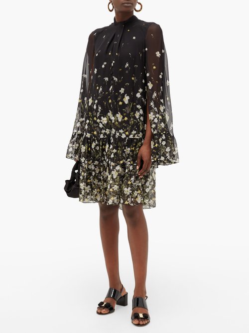 Erdem Concetta Daffodil Ditsy-print Silk-chiffon Dress Black Print - 60% Off Sale