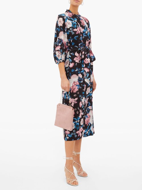 Erdem Finnetta Dusk Bouquet-print Silk-crepe Dress Black Pink - 60% Off Sale