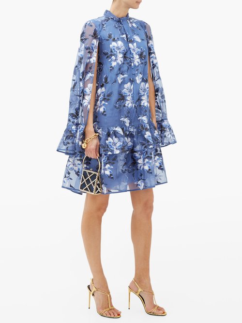 Erdem Concetta Floral-embroidered Organza Mini Dress Blue - 60% Off Sale