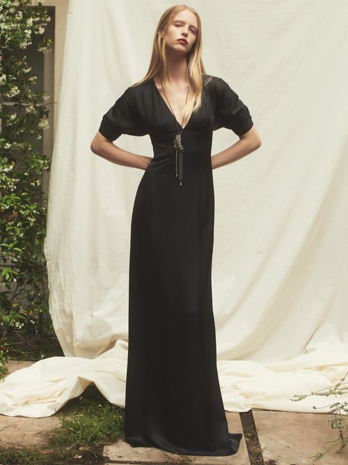 Julie De Libran Gilda Crystal-brooch Satin Gown Black - 70% Off Sale