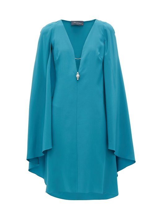 Buy Julie De Libran - Bluebird Cape-sleeve Silk-crepe Dress Blue online - shop best Julie De Libran clothing sales