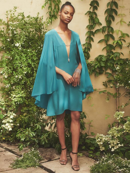 Julie De Libran Bluebird Cape-sleeve Silk-crepe Dress Blue - 70% Off Sale