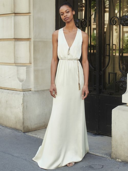 Julie De Libran Martine Crystal-belt Silk-charmeuse Gown White – 60% Off Sale