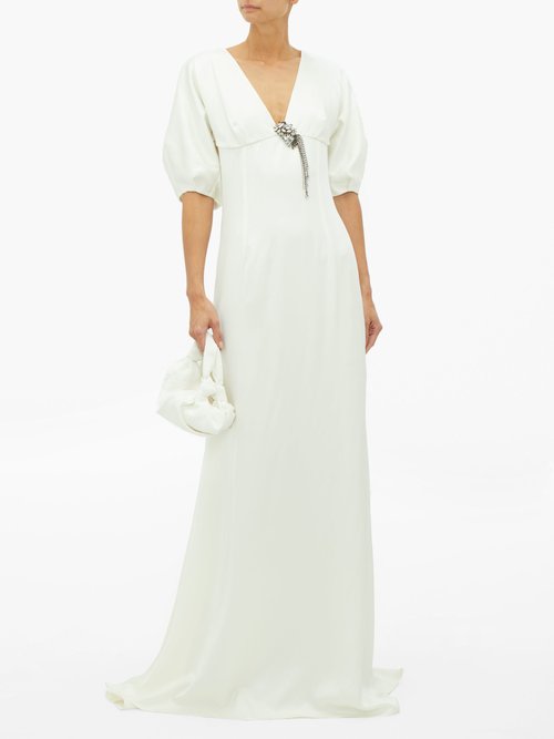 Julie De Libran Gilda Crystal-brooch Satin Gown White - 70% Off Sale