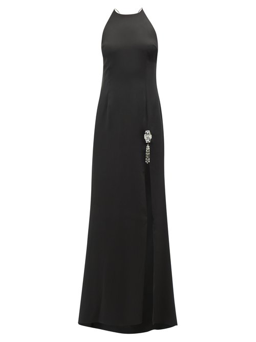 Julie De Libran - Gaia Crystal-embellished Silk-satin Gown Black