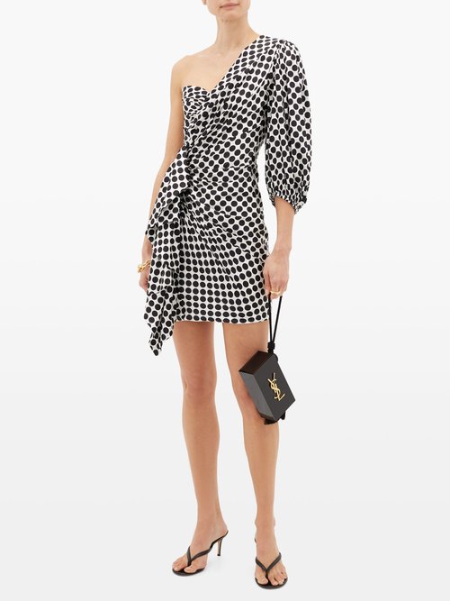 Buy Alexandre Vauthier Polka-dot One-sleeve Silk-blend Dress White Black online - shop best Alexandre Vauthier clothing sales