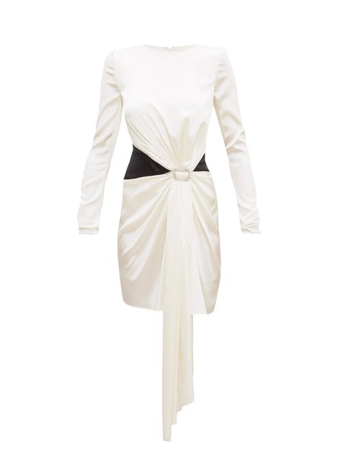 Buy Alexandre Vauthier - Crystal-buckle Draped Silk-blend Satin Mini Dress Ivory online - shop best Alexandre Vauthier clothing sales