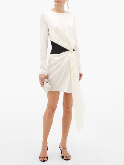 Alexandre Vauthier Crystal-buckle Draped Silk-blend Satin Mini Dress Ivory - 70% Off Sale