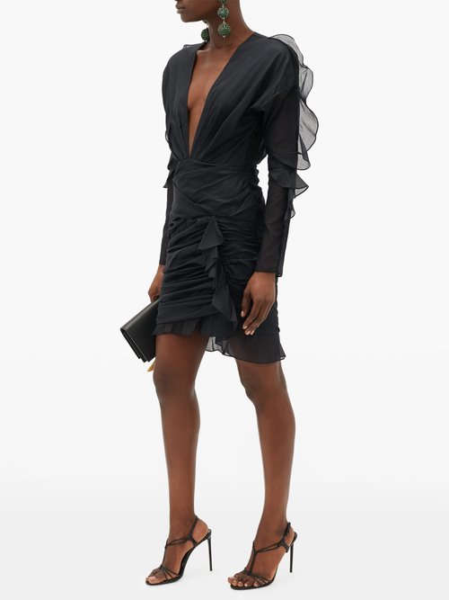 Alexandre Vauthier Plunge-neck Ruffled Cotton-voile Mini Dress Black - 70% Off Sale