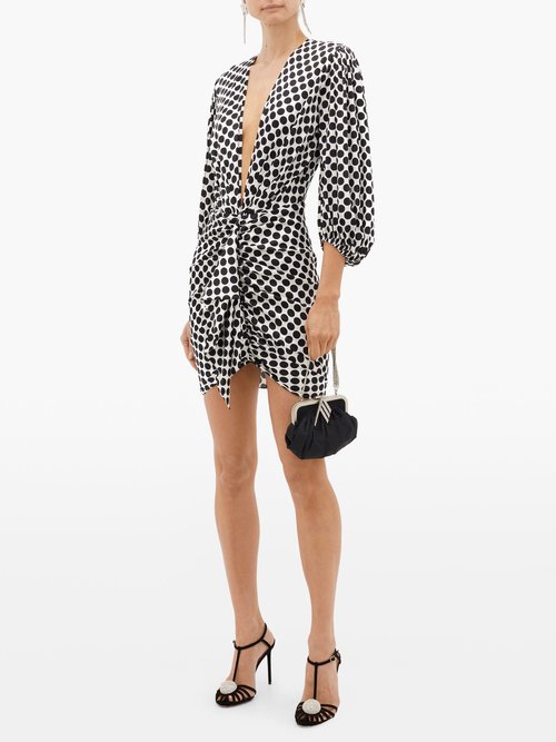 Buy Alexandre Vauthier Polka-dot Silk-blend Satin Mini Dress Black White online - shop best Alexandre Vauthier clothing sales