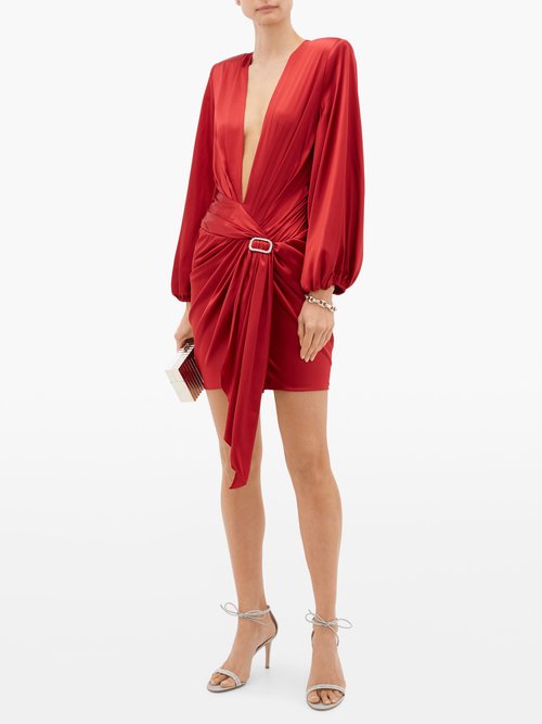 Alexandre Vauthier V-neck Silk-blend Satin Dress Red - 70% Off Sale