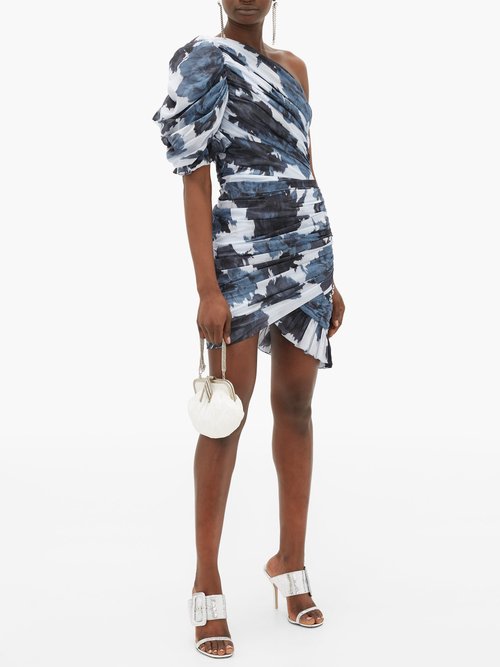 Alexandre Vauthier Ruched One-shoulder Floral-print Cotton Dress Navy Print – 60% Off Sale