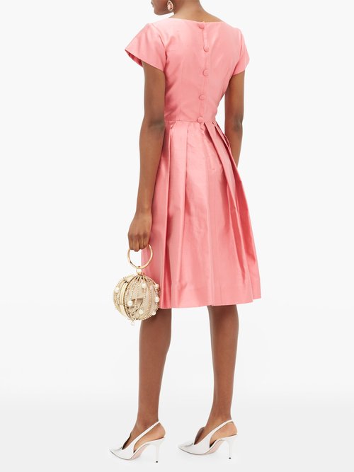 Buy Dolce & Gabbana Square-neck Slubbed-silk Shantung Midi Dress Pink online - shop best Dolce & Gabbana clothing sales