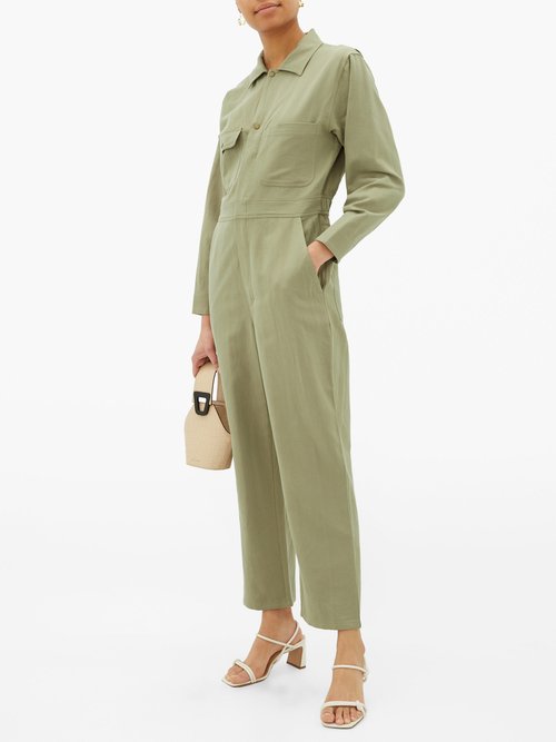 Apiece Apart Totumo Linen-blend Jumpsuit Light Green