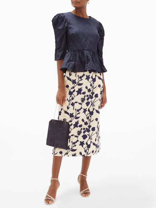 Brock Collection Puff-sleeve Satin Top Navy - 30% Off Sale