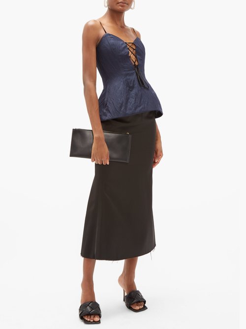 Brock Collection Peplum-hem Lace-up Twill Top Navy - 30% Off Sale