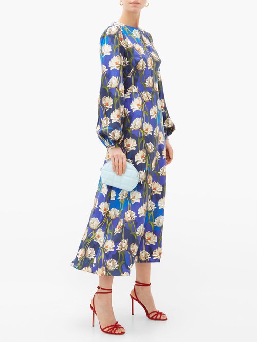 Borgo De Nor Elista Floral-print Silk-twill Dress Navy Multi - 50% Off Sale