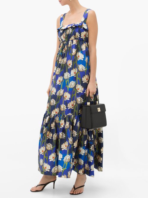Borgo De Nor Amina Floral-print Silk-twill Maxi Dress Navy Multi - 60% Off Sale
